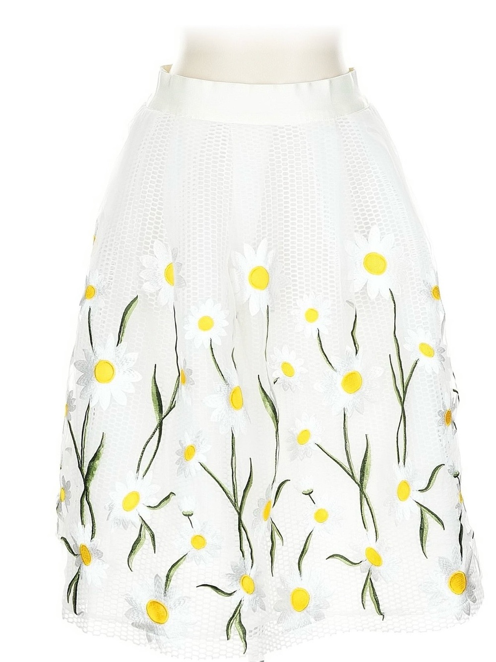 Like New Gracia White Daisy Embroidered Midi Skirt Size Medium